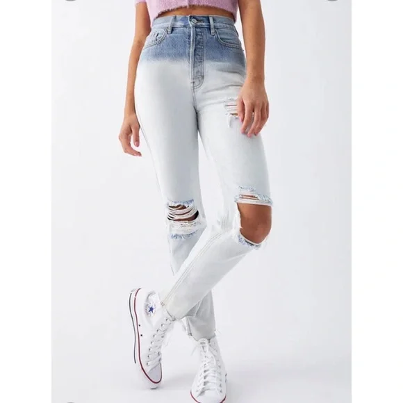 Pacsun Light Blue Acid Wash High Waisted Distressed Jeans Size 24 New - Picture 1 of 7